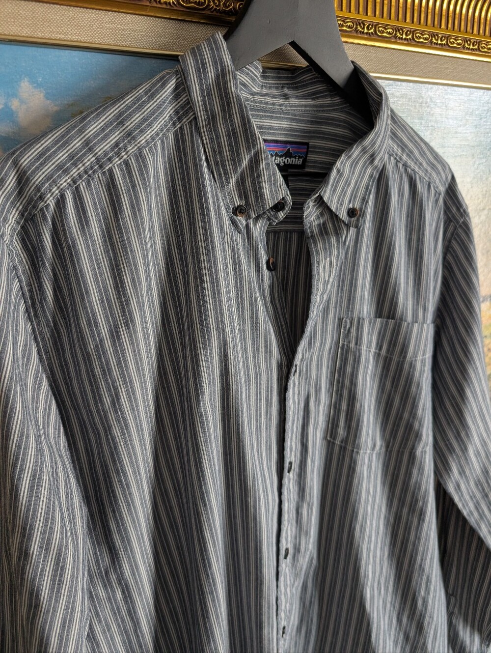 Patagonia Black and White Striped Button-Down Shirt XL